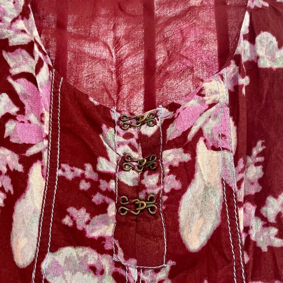 Free People Maroon Mini Dress with floral motif. Size large - Picture 4 of 4